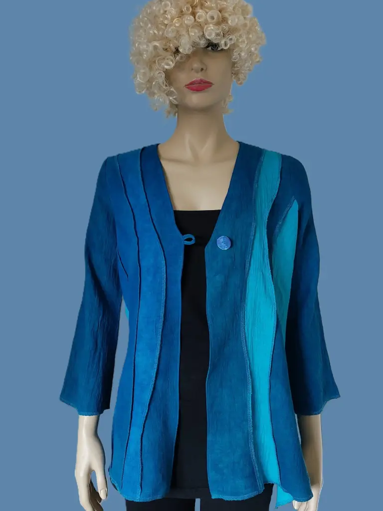 Blauw linnen jasje met golvende banen