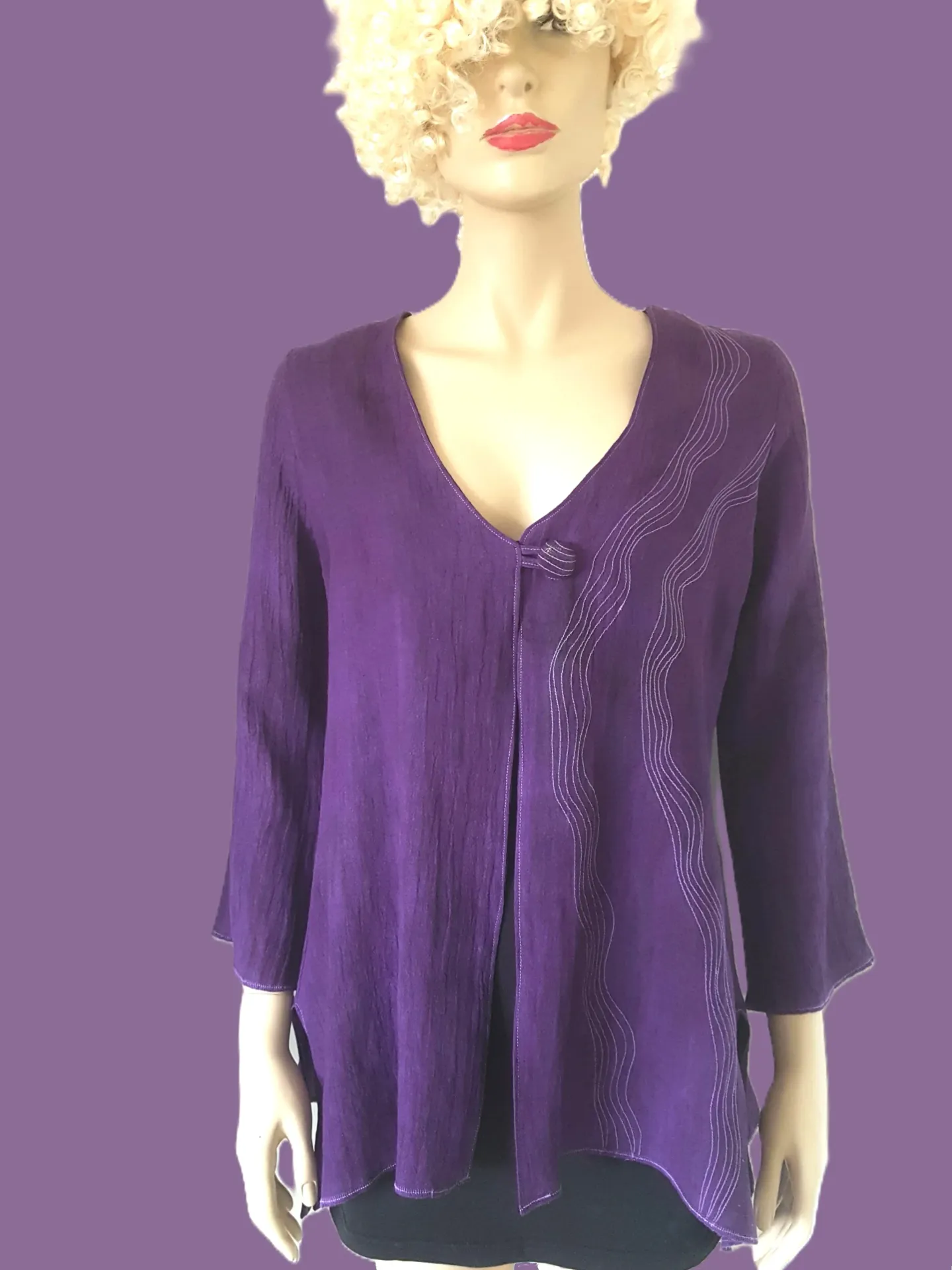 AANBIEDING! Paars linnen jasje met lila stiksels, maat L