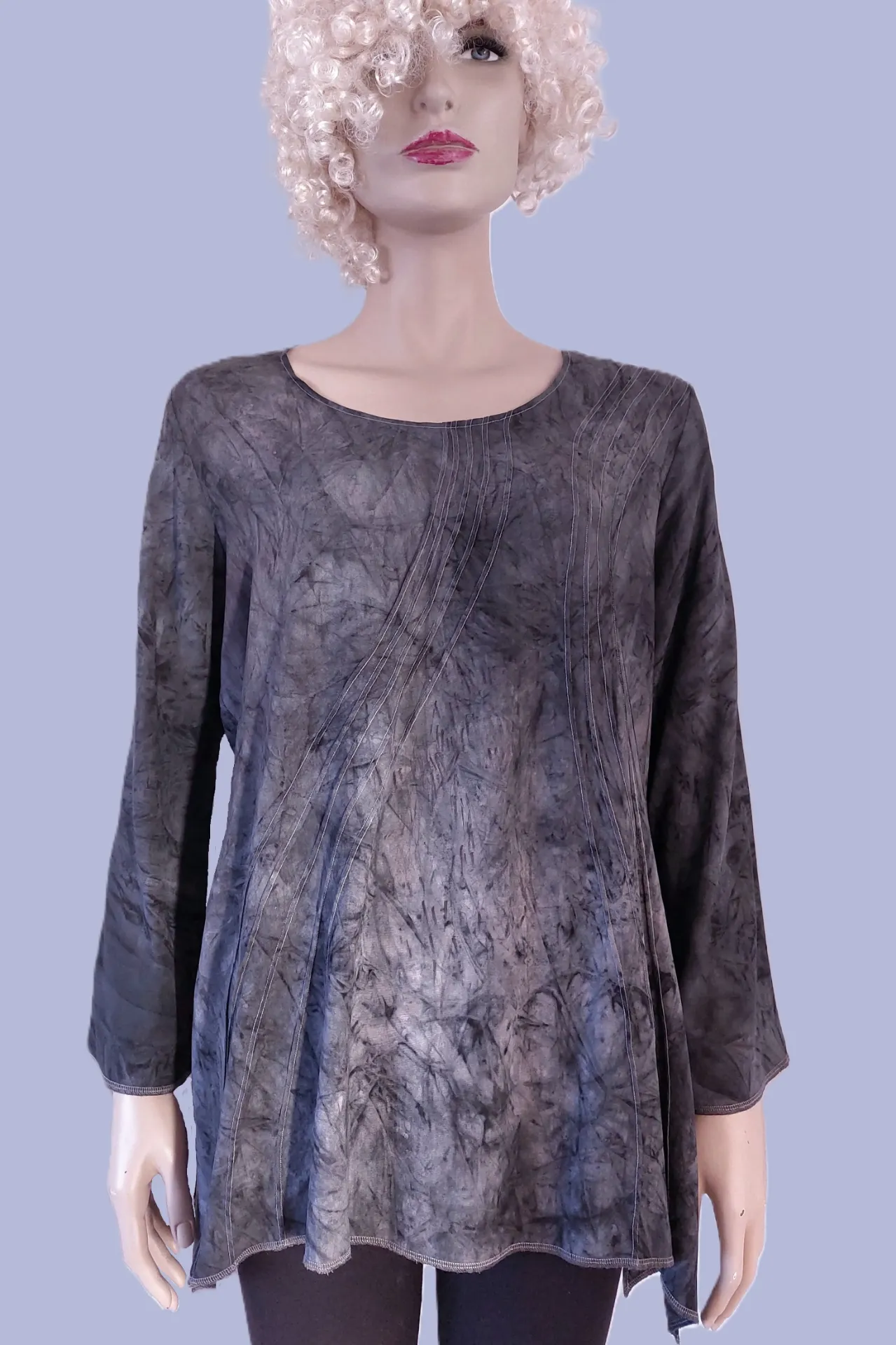 Grijze viscose blouse met dubbele stiksels