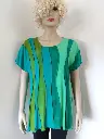 Ook zo'n zin in de zomer ?! Mosgroen-aqua viscose lekker luchtige zomer blouse, korte mouw