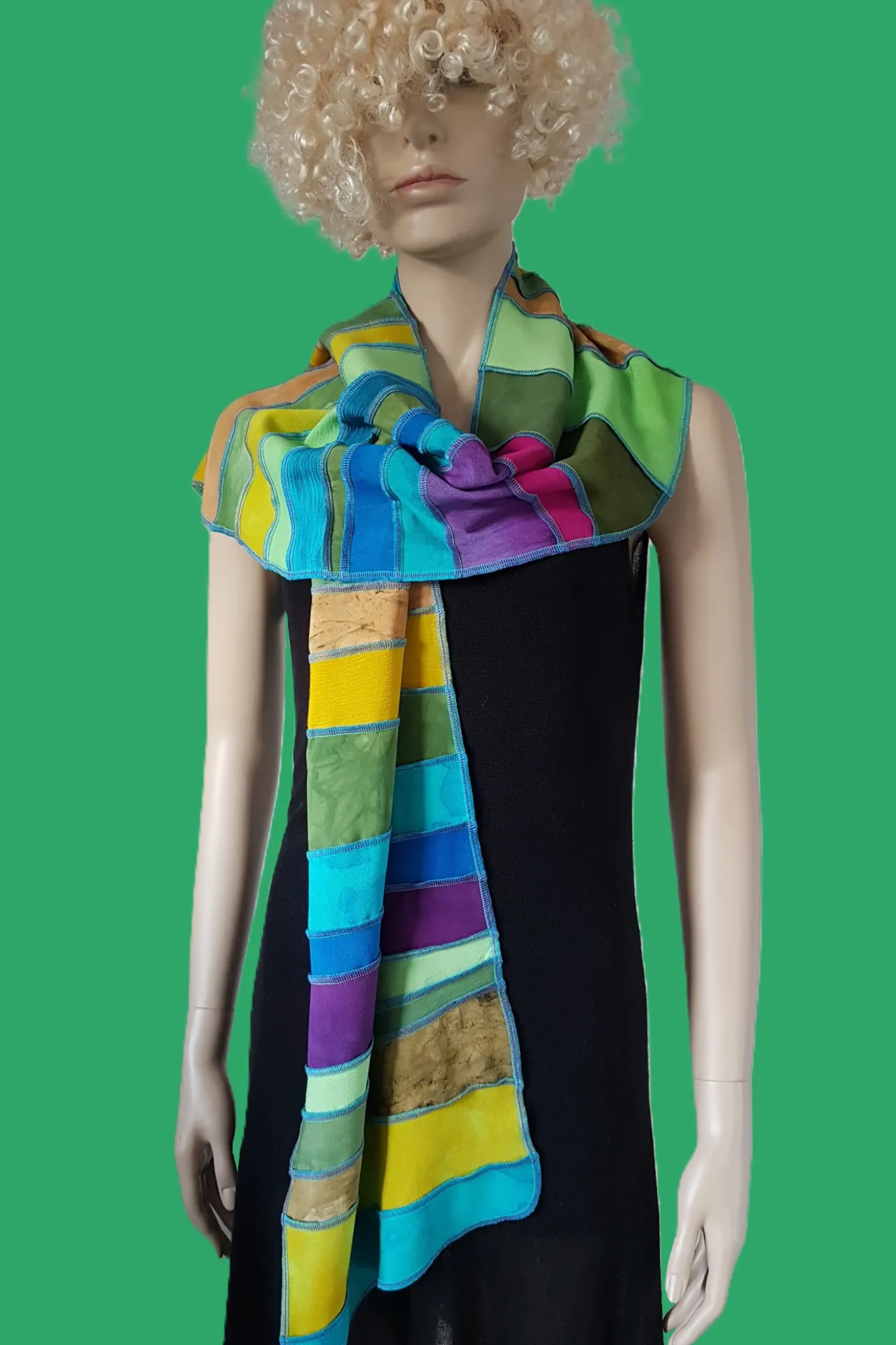 Viscose sjaal groen geel turquoise paars cyclaam