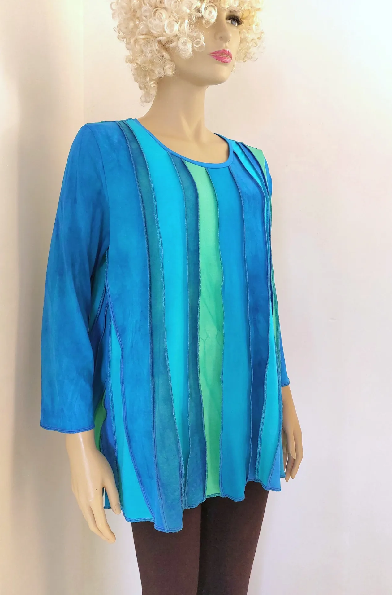 Stretch viscose blouse, turquoise, zeegroen, lichtgroen (S, rood tinten)