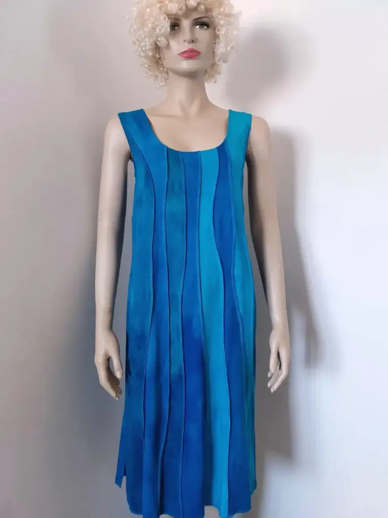 Turquoise-zeegroen-kobaltblauw zomerjurk, viscose