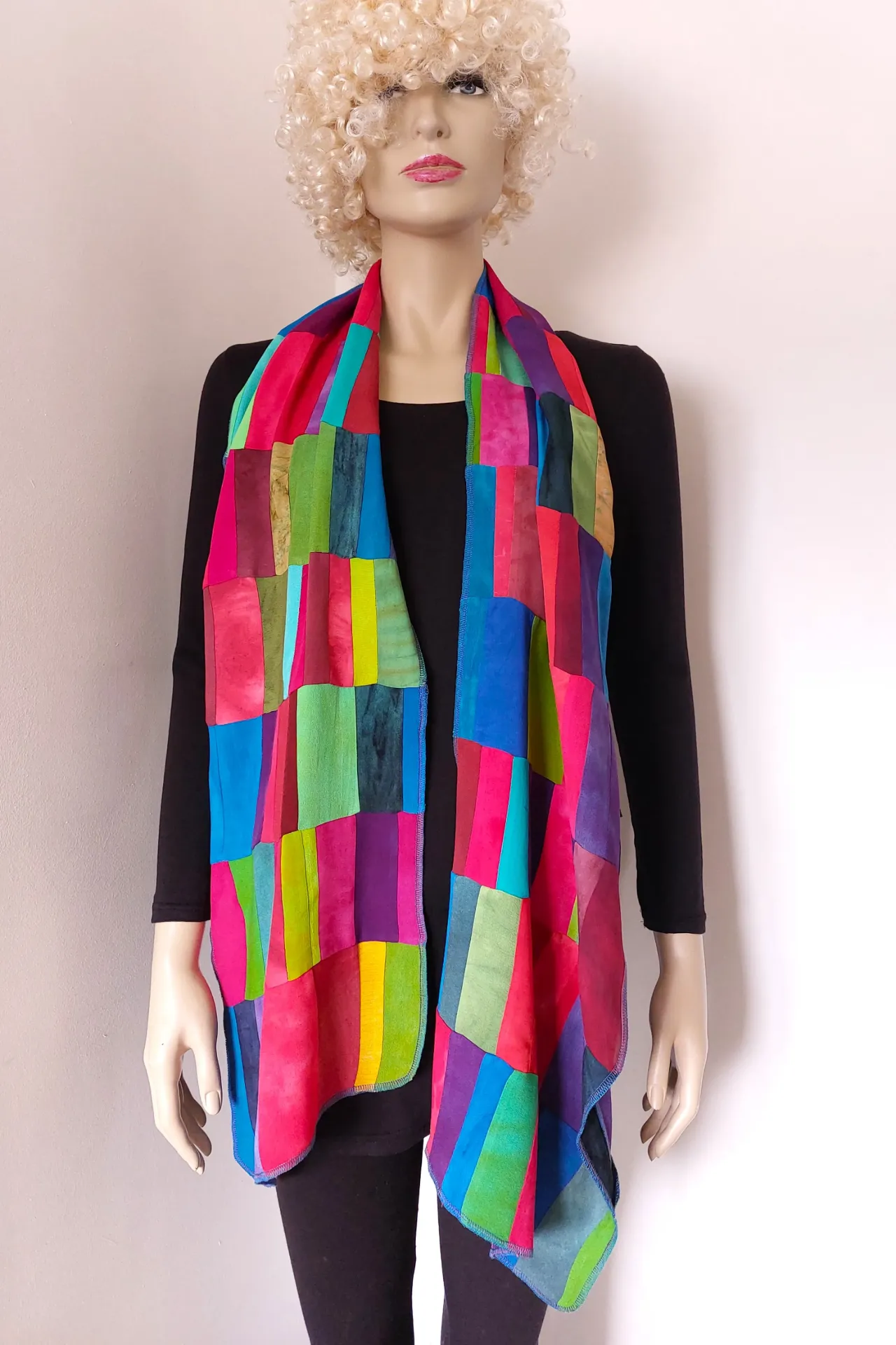 Regenboog patchwork sjaal, viscose (regenboog tinten)