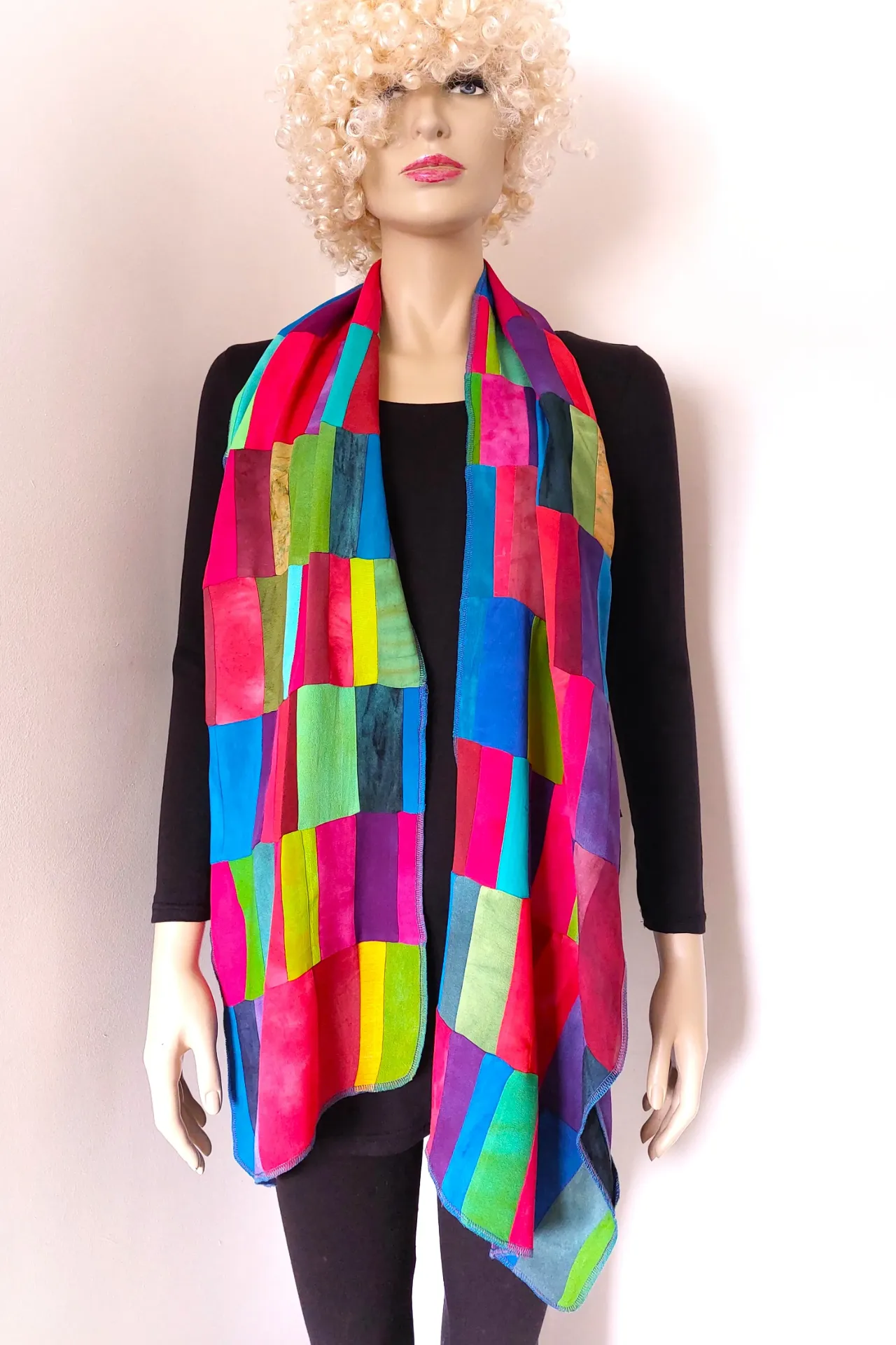 Regenboog patchwork sjaal, viscose (regenboog tinten)
