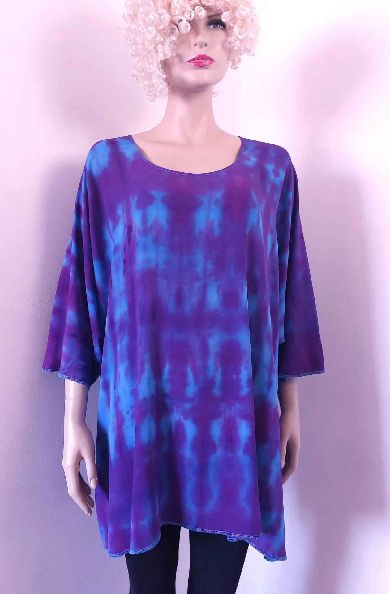 Unieke tie & dye blouse met vlindermouwen, paars -lila - turquoise