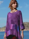 paarse viscose blouse, patchwork banen 