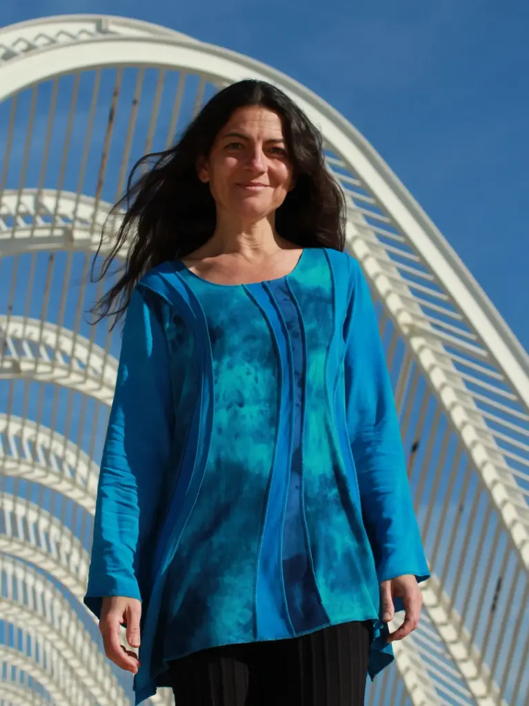 Turquoise petrol blauwe viscose blouse