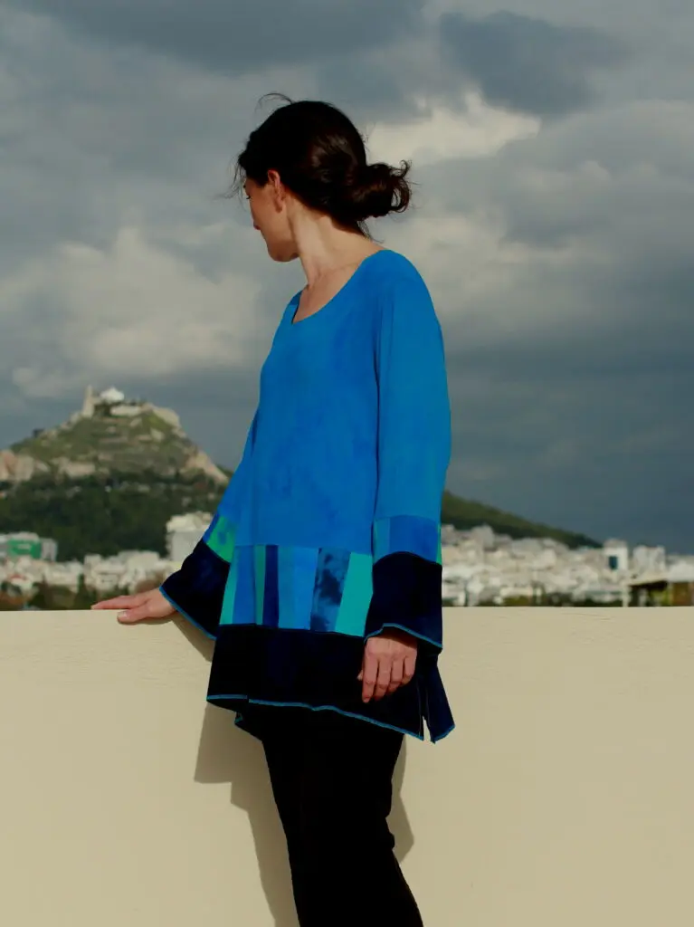 viscose blouse met patchwork strip (S)