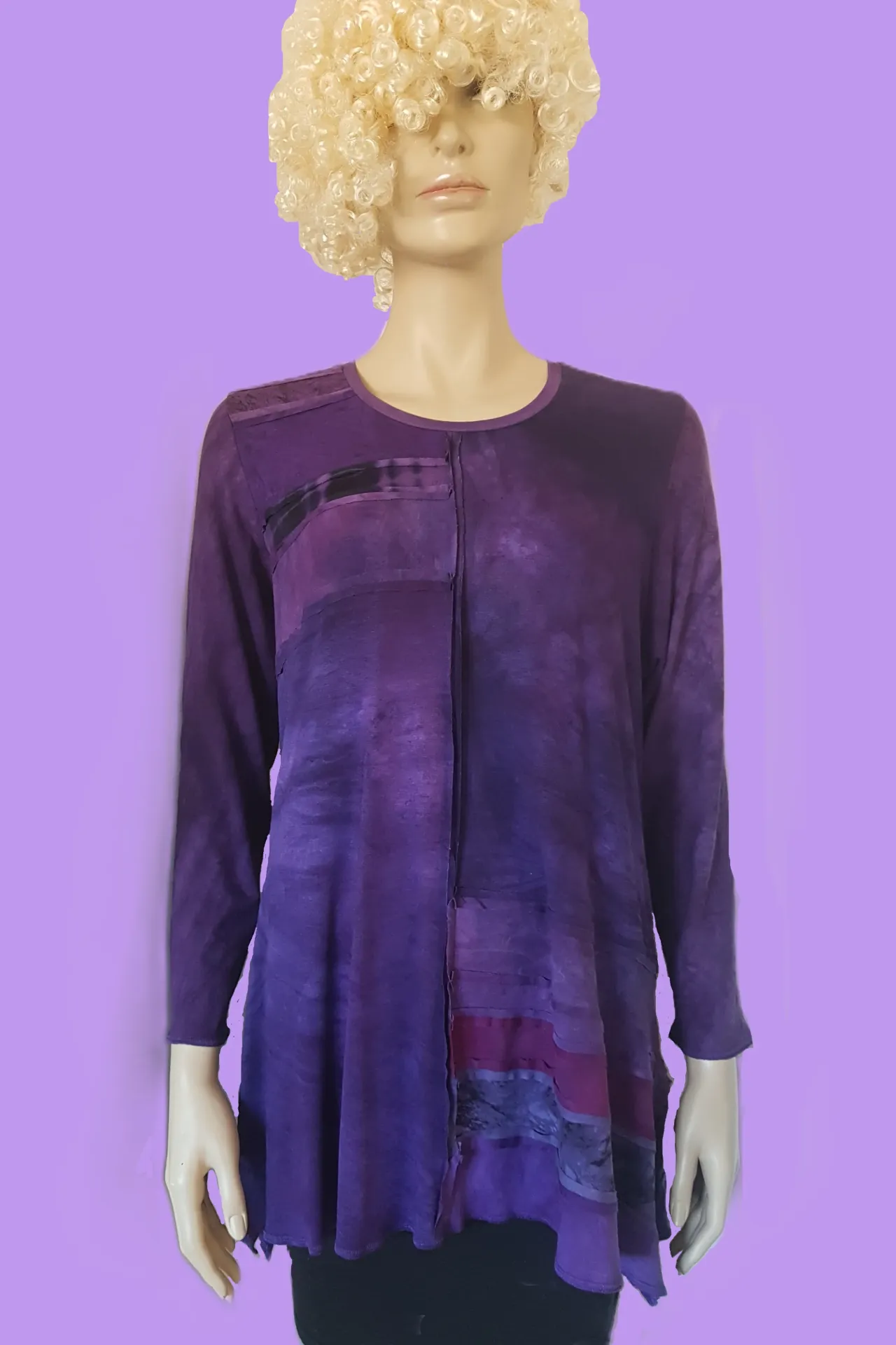 Paarse viscose tricot tuniek (S, blauw tinten)