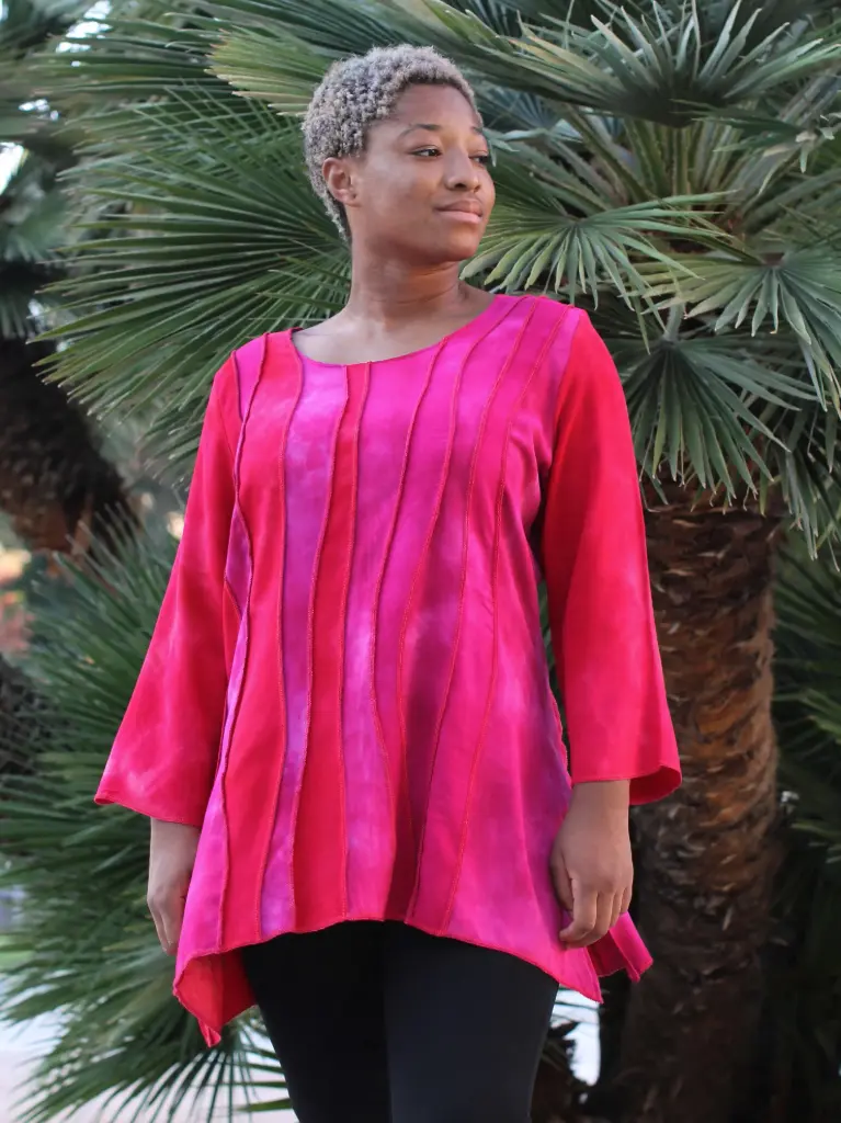 Rode viscose blouse met golvende banen (S, cyclaam-paars)