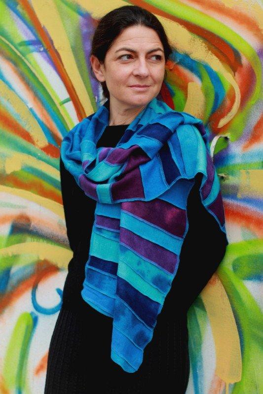 Viscose linnen sjaal, blauw paars tinten